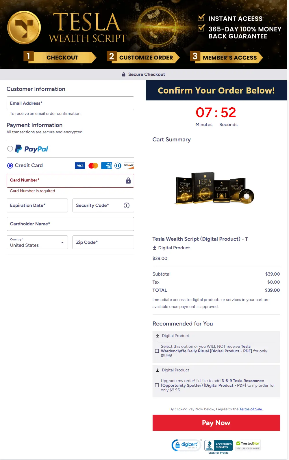 Tesla Wealth Script Checkout Page